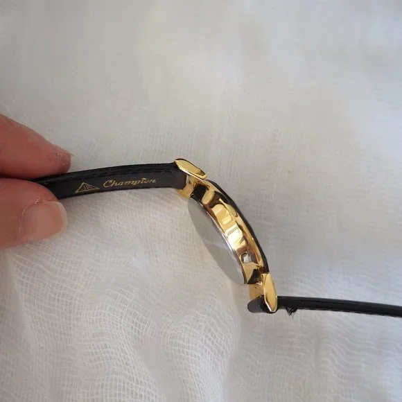 Pierre Nicol gold crystal lug faceted black leather watch - Picture 13 of 14